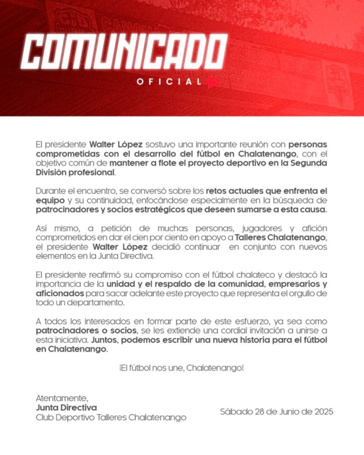 Segundo Comunicado Talleres Jr