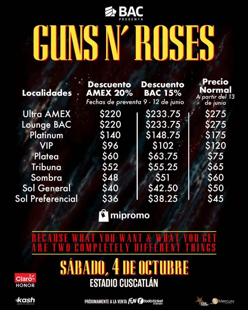 Este es el valor de las entradas para el concierto.