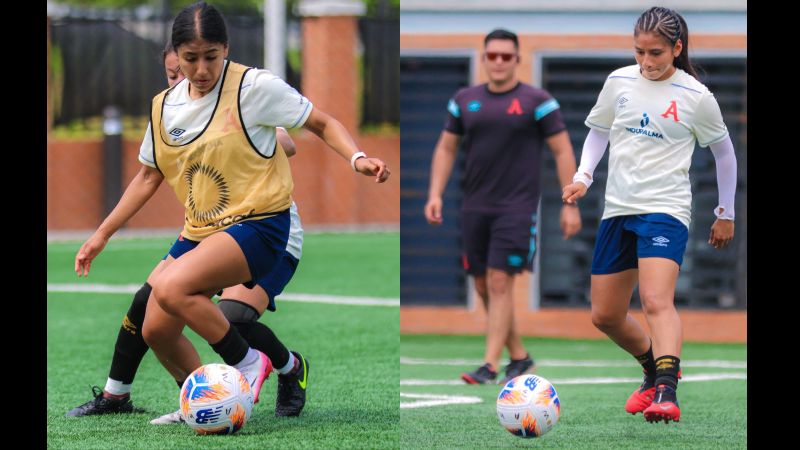 Emily Juárez y Paola Calderón de Alianza Women durante un entreno previo al torneo Interclubes Uncaf. Foto: cortesía Alianza Women