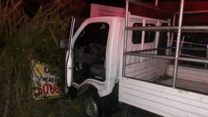 El camión impactó sobre un rótulo que estaba a la orilla de la carretera. Foto EDH / Cortesía Cruz Roja Salvadoreña.