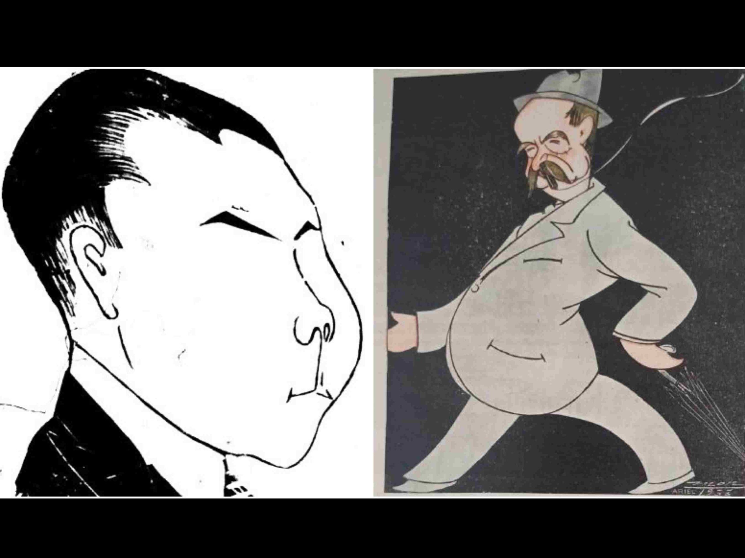 1. Autocaricatura de Víctor B. Recinos. 2. El empresario y teósofo alemán Hugo Rinker Fink