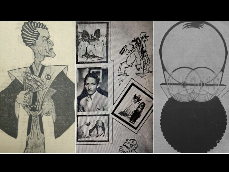 1. Escritor y diplomático León Sigüenza Mineros (1895-1942), por Max León. 2. Óscar Urrutia con algunas de sus creaciones. 3. Caricatura geométrica de Jorge Lardé Arthés (1891-1928), por su cuñado Salarrué.