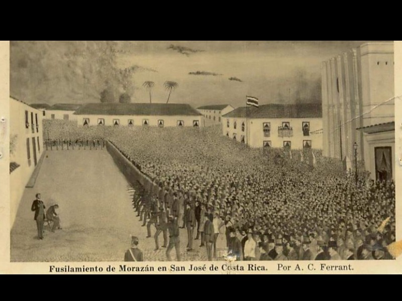 Litografías del francés A. C. Ferrant que presentan, de manera idealizada el fusilamiento de Francisco Moranza.