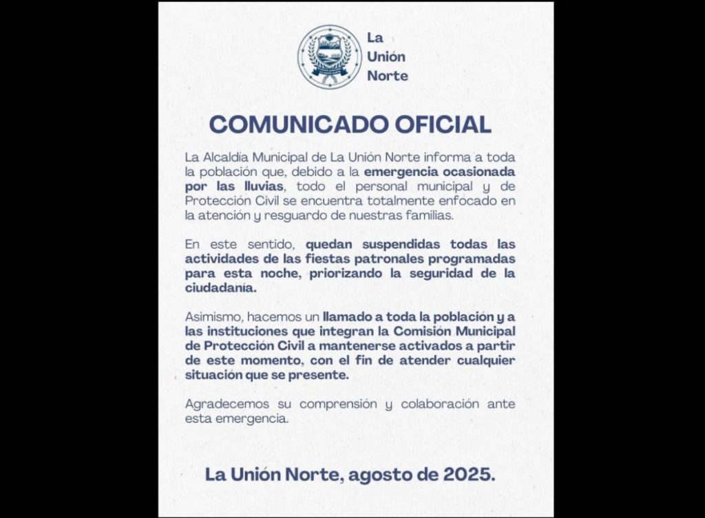Comunicado alcaldía de La Unión Norte