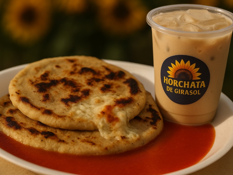 Pupusas y horchata a base de girasol.