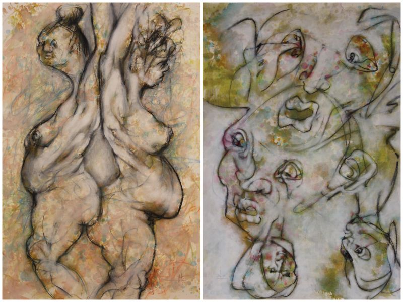 Dibujos de Miguel Martino que se exhiben en el Centro Arte por la Paz de Suchitoto.