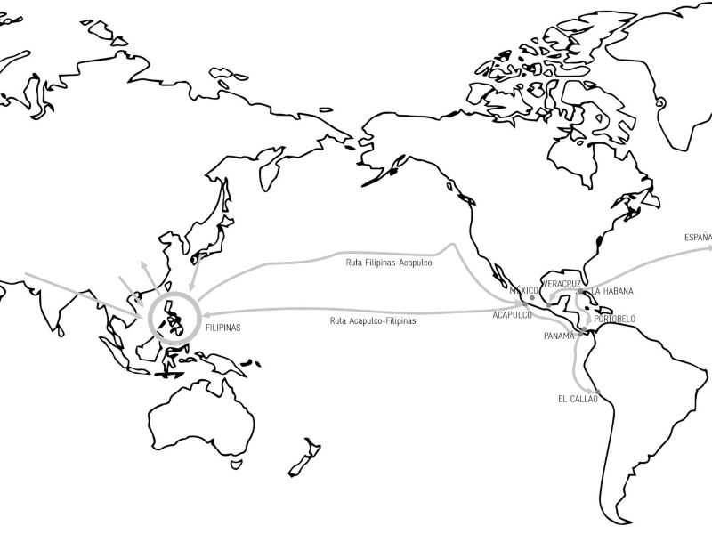 Principales rutas mercantiles en el imperio español entre Asia y America hasta mediados del siglo XVIII.