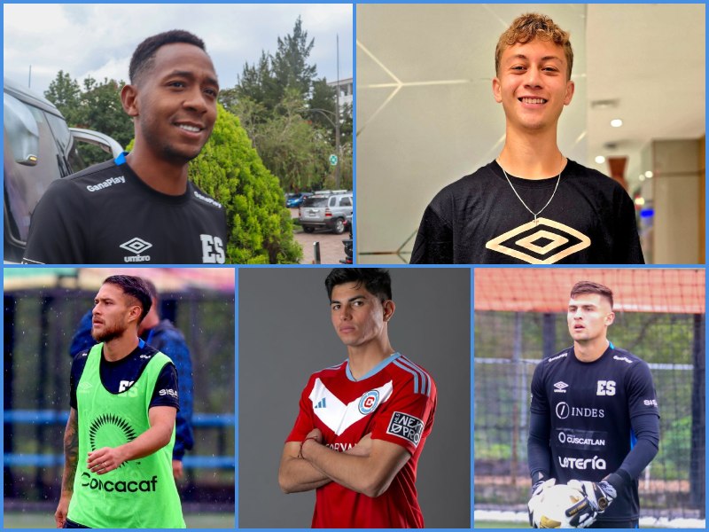 Cinco legionarios contra Guatemala: Brayan Gil y Nathan Ordaz (arriba), Joshua Pérez, Harold Osorio y Nathan Ordaz (abajo). / Fotos X de FESFUT y Archivo