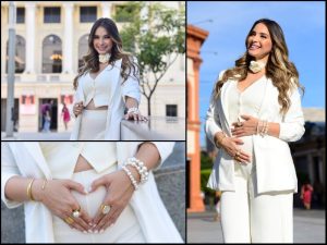 Irene Castillo, en su semana 16 de embarazo, lució espectacular en el Centro Histórico. / Fotos Jessica Orellana