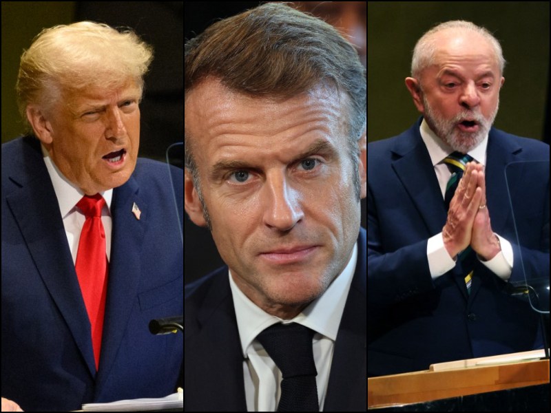 De Izq. a Der.: Donald Trump, Emmanuel Macron y Lula Da Silva. / AFP