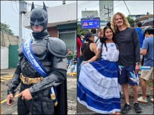 A la Izq., Orlando se disfraza de un Batman cívico; a la derecha, la familia Street. / Fotos Leidy Puente