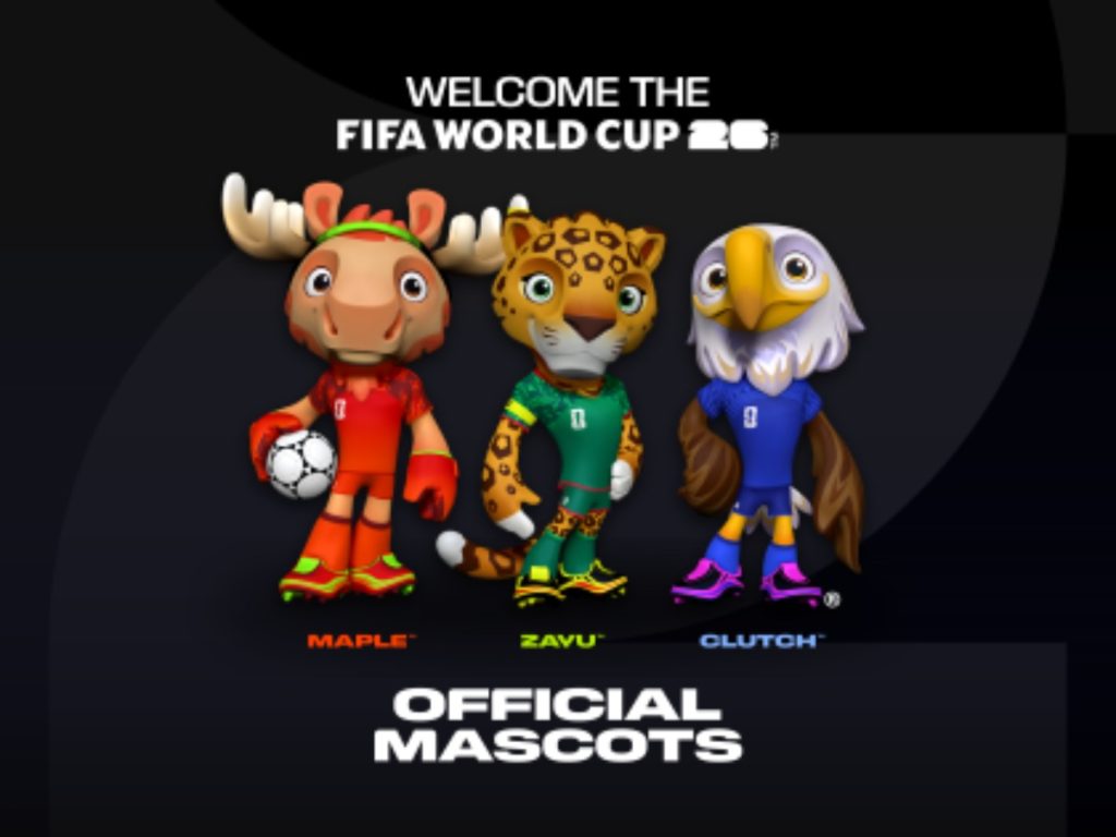 Maple, Zayu y Clutch —un alce, un jaguar y un águila— representan a Canadá, México y Estados Unidos, respectivamente. Foto FIFA