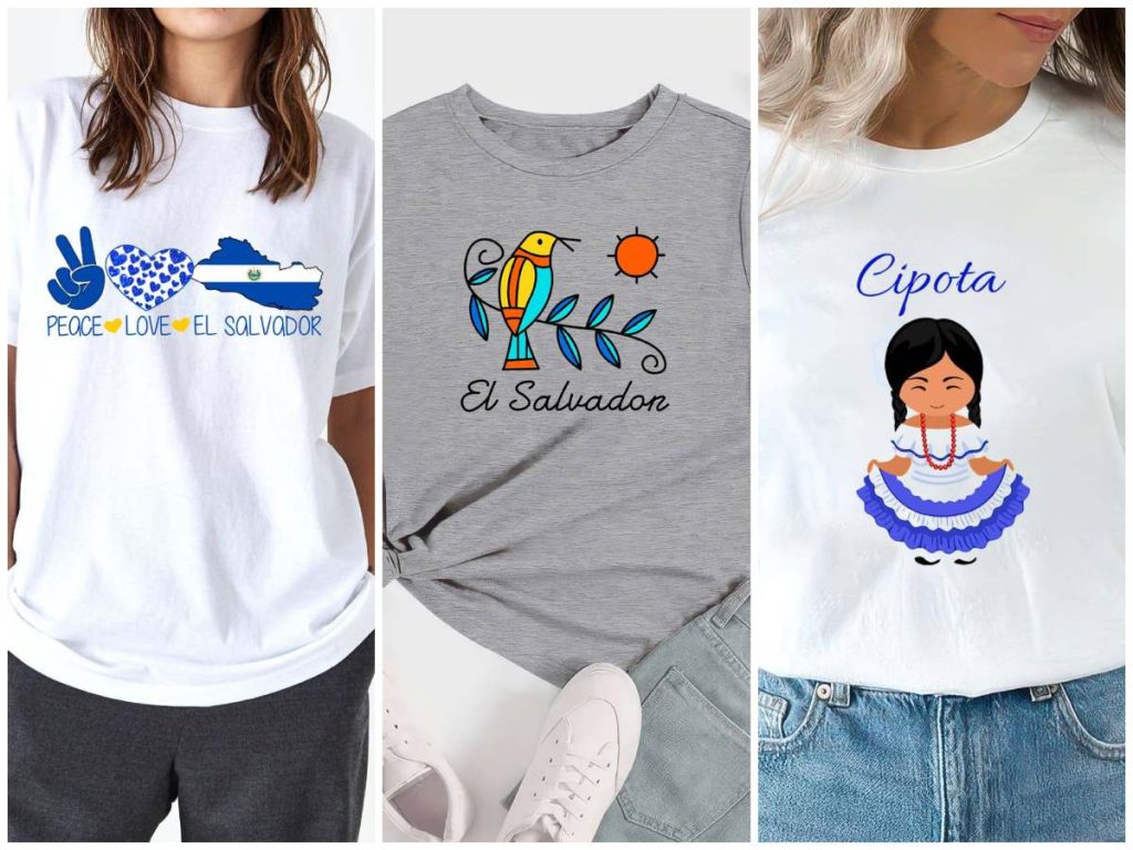 Diseños que mezclan ternura y orgullo: playeras con la palabra “Cipota”, símbolos patrios y mensajes positivos que celebran lo salvadoreño. 