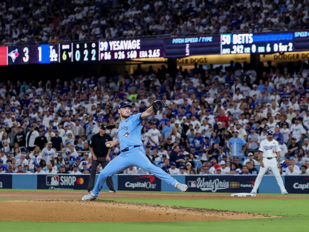 El lanzador Trey Yesavage fue la figura de los Toronto Blue Jays contra los Dodgers. Foto EFE