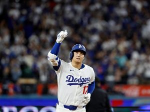 Shohei Ohtani de Los Angeles Dodgers busca su segundo anillo de campeón de la Serie Mundial. Foto AFP
