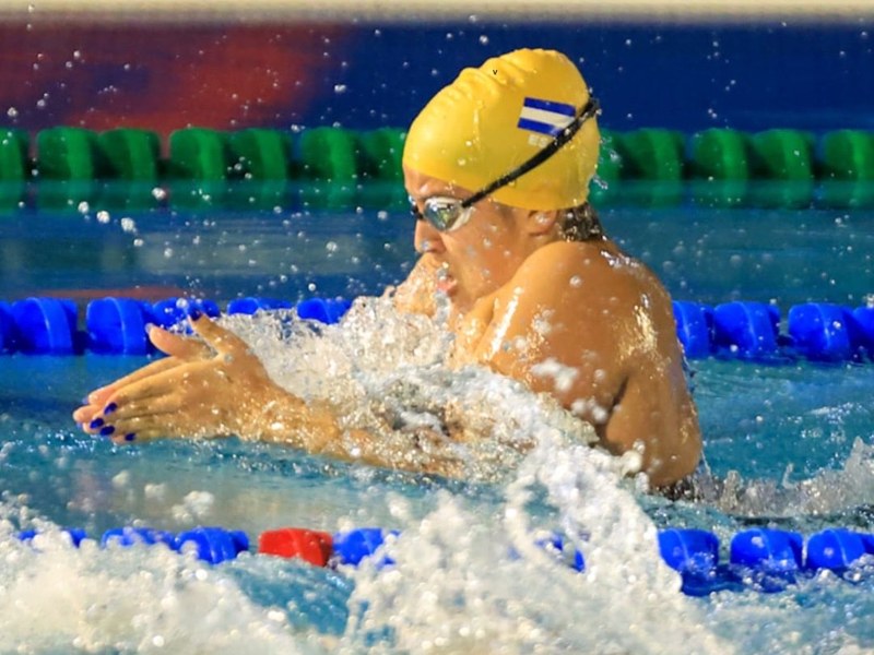 Audrey Deras en la prueba de 50 metros pecho, en Guatemala 2025. / Foto cortesía INDES