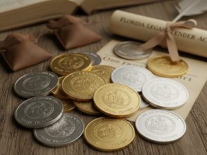 Lingotes de oro y monedas de plata, que desde 2026 podrán usarse como medio de pago legal en el estado de Florida.