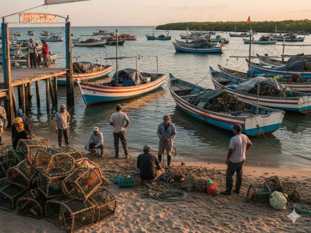 Embarcaciones camaroneras atracadas en puerto al iniciar la veda nacional en El Salvador.
