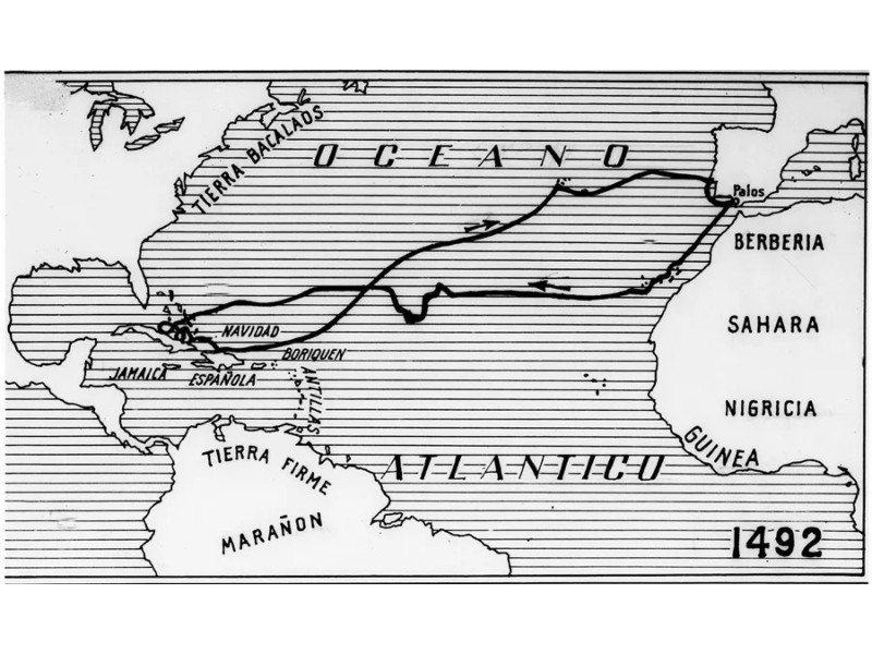 Gráfico del primer viaje a América de Cristóbal Colón.