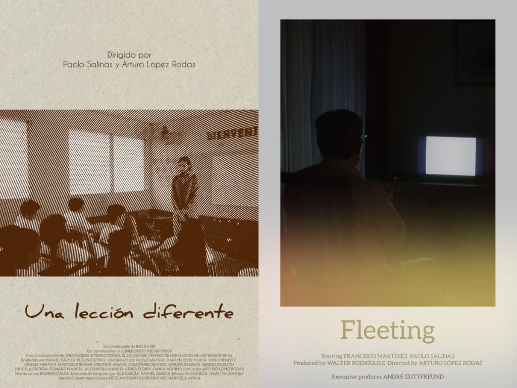 Los pósters oficiales de Fugaz y Una lección diferente, los dos cortometrajes de Cinelento seleccionados para representar a El Salvador en el Festival Ícaro 2025. Imagen/ Cinelento