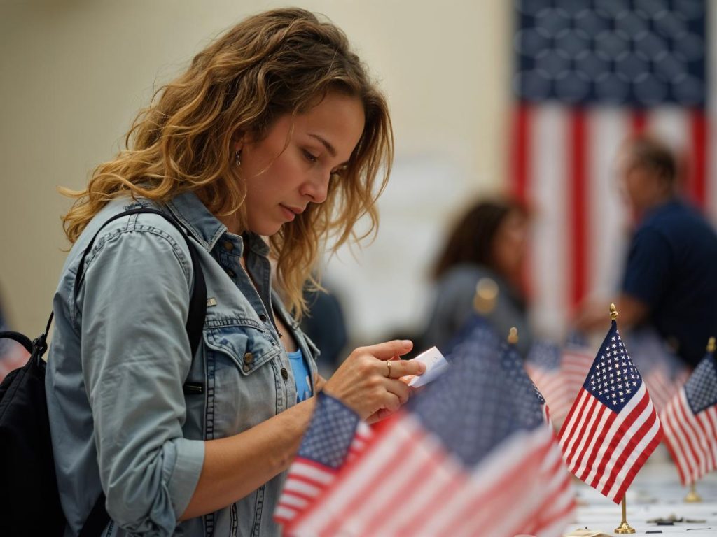 Un solicitante revisa materiales oficiales del nuevo examen de ciudadanía en una biblioteca comunitaria en Los Ángeles.