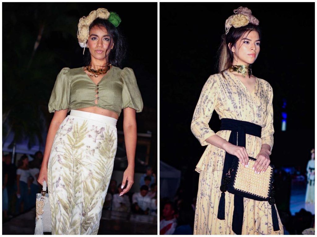 Prendas de Eco-Print de Sandra Funes, complementadas con bolsos de Gesani elaborados en ojo de perdiz, crochet y cristales en tonos negros.