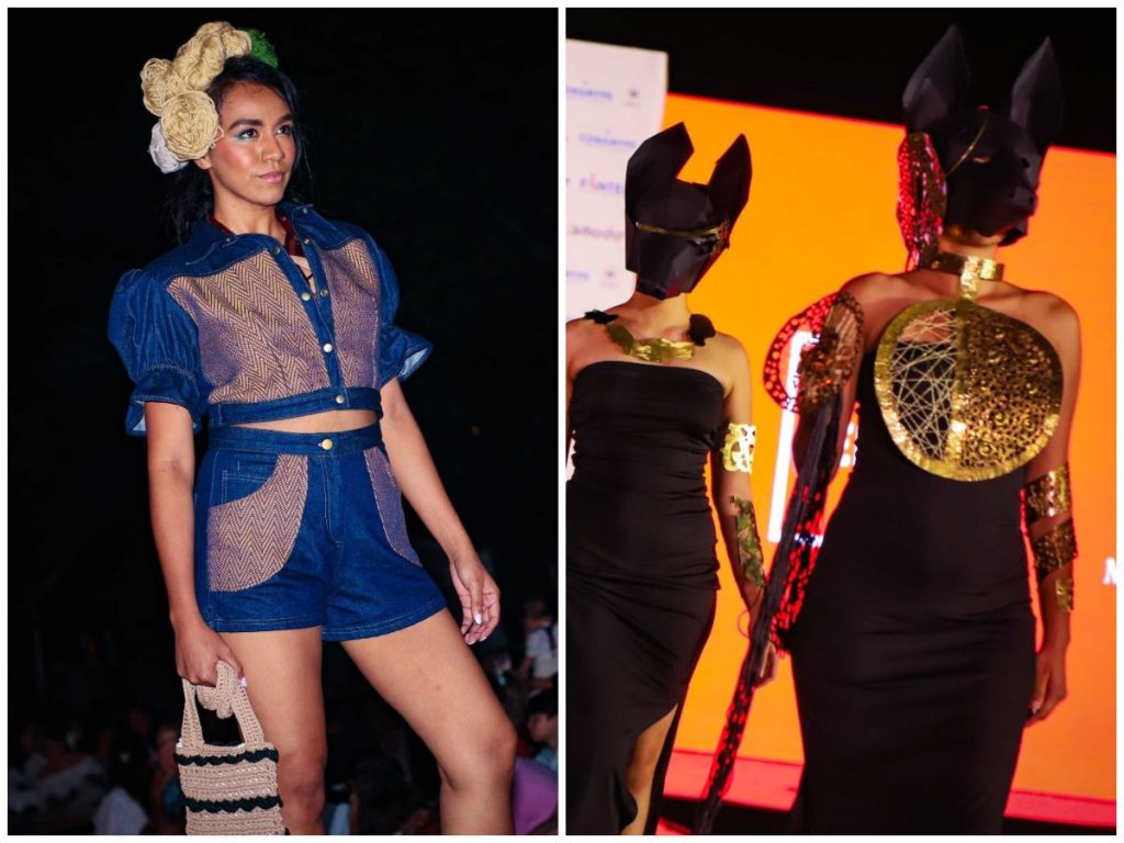 Collage con diseño Cowboy de Nina Kata y bolso de By Your Side by Gaby, junto a la joyería de autor creada por estudiantes de la Universidad Dr. José Matías Delgado.