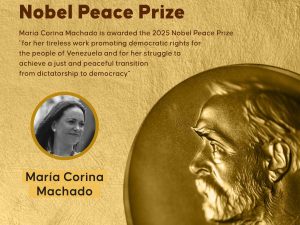 María Corina Machado tras conocer que fue galardonada con el Nobel de la Paz 2025, en una videollamada difundida por redes sociales.