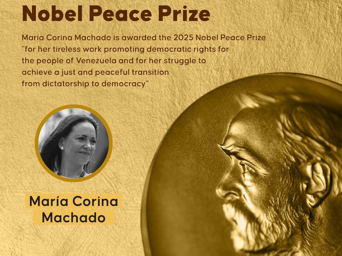 María Corina Machado tras conocer que fue galardonada con el Nobel de la Paz 2025, en una videollamada difundida por redes sociales.