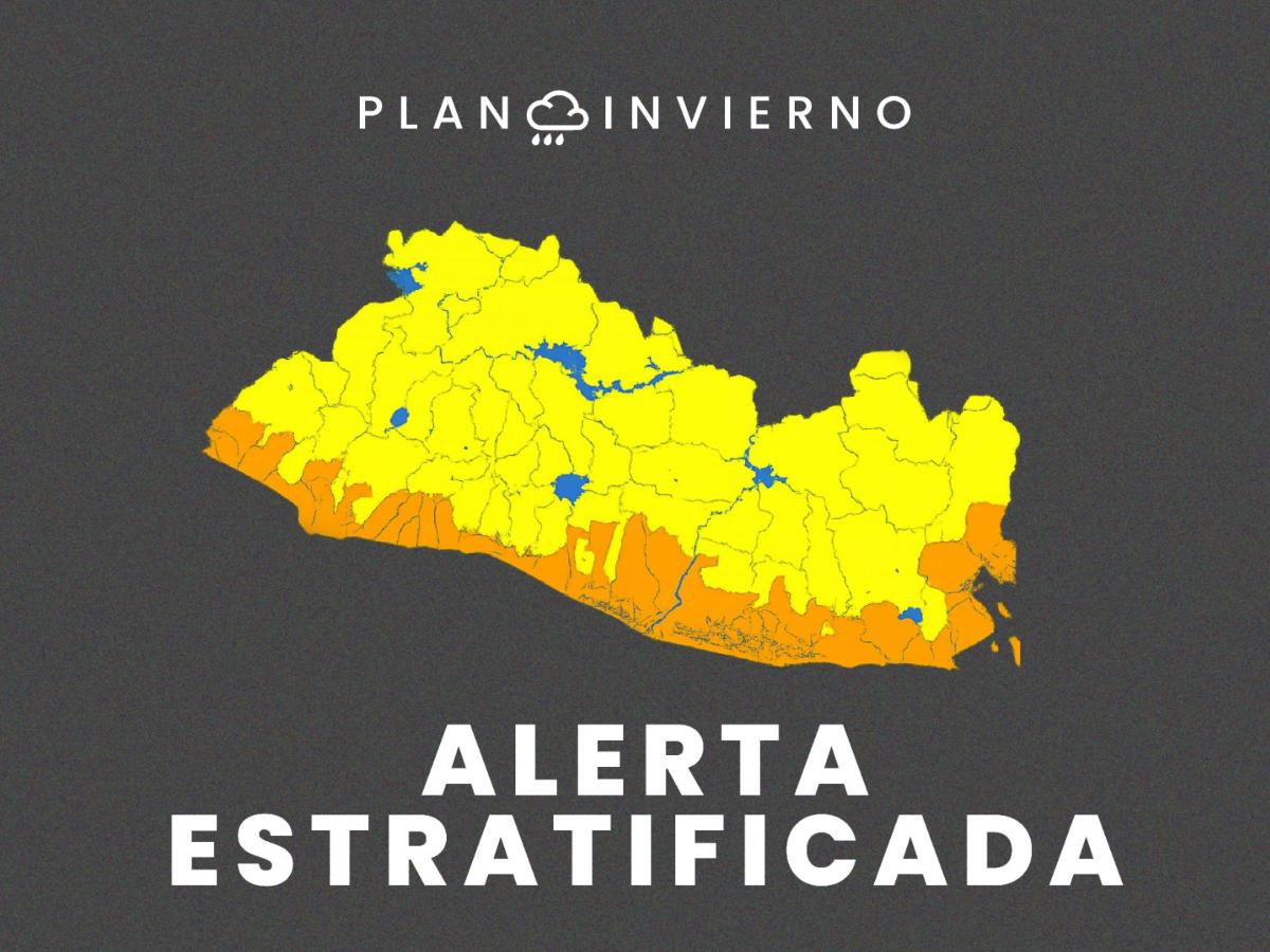 El Gobierno de El Salvador emitió una alerta estratificada por lluvias: naranja para la franja costera y amarilla para el resto del país. Foto: cortesía Ministerio de Medio Ambiente.