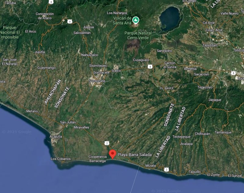 Barra Salada es una playa ubicada entre Mizata (La Libertad) y Los Cóbanos (Sonsonate). / Imagen de Google Maps