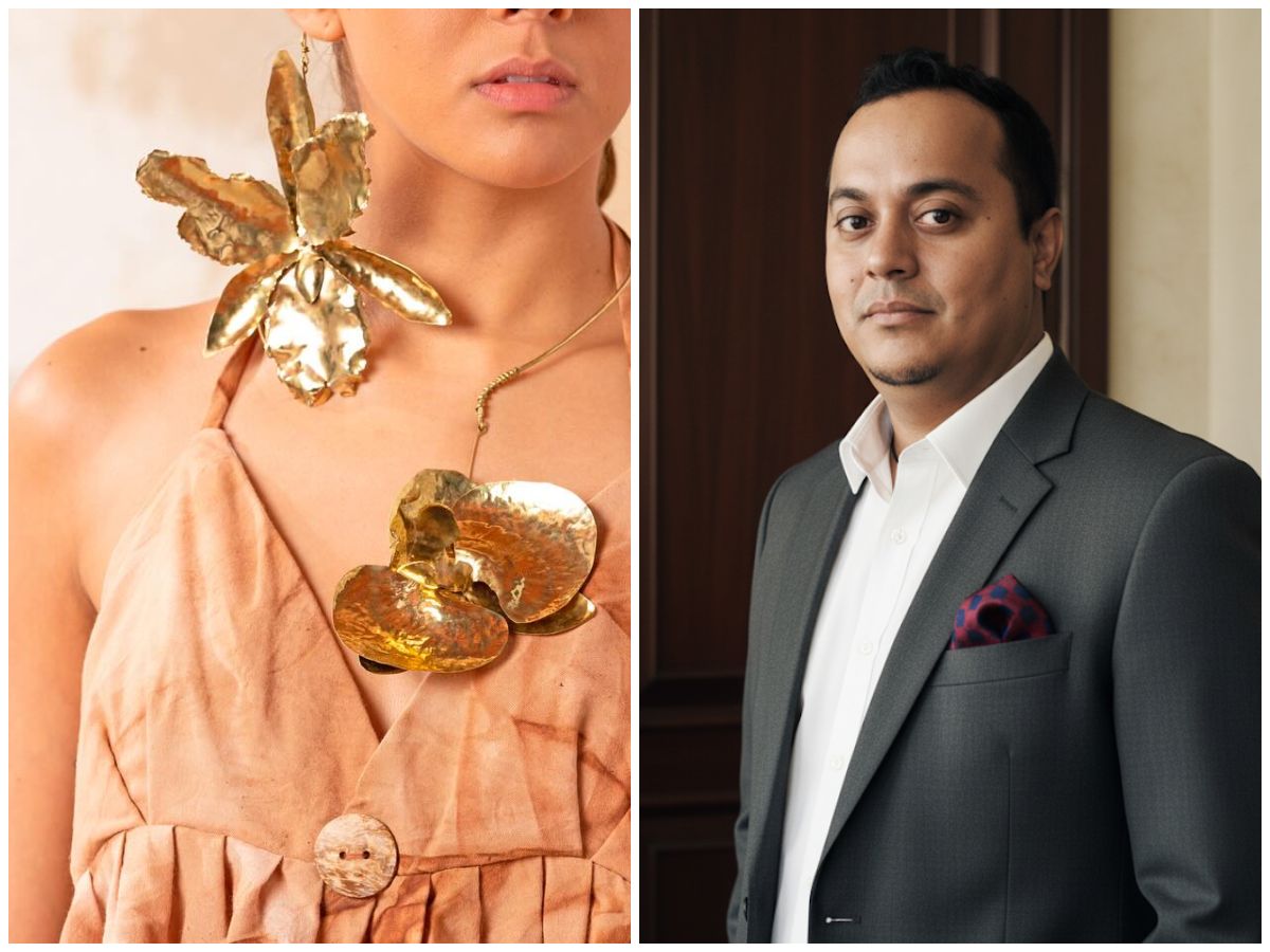 A la derecha, una joya escultórica de Granalla; a la izquierda, su creador, el orfebre santaneco Elder Sermeño, referente del diseño artesanal.