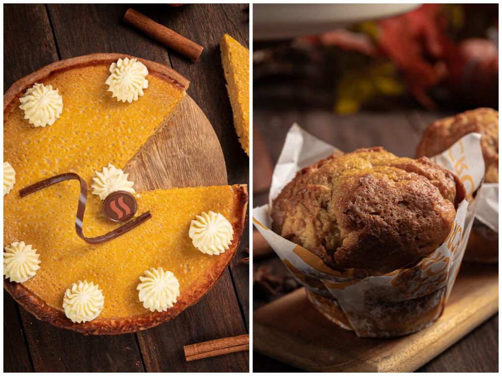Postres con inspiración francesa como su Pumpkin Pie y muffins de calabaza destacan por su sabor artesanal.