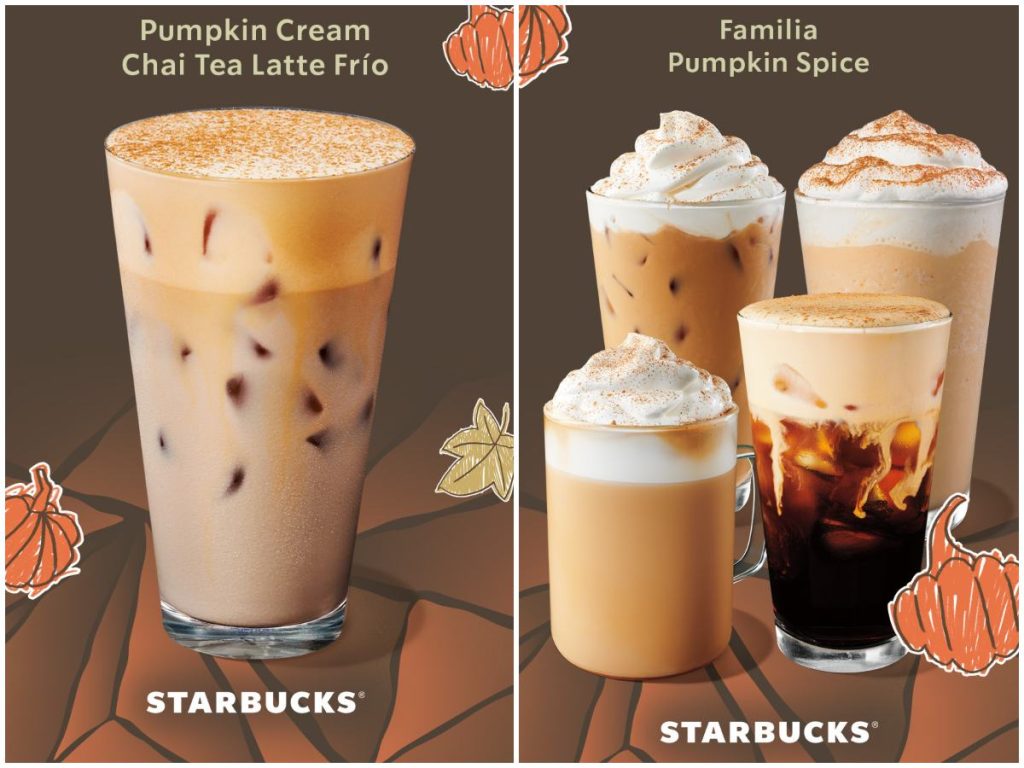 La familia Pumpkin Spice regresa con versiones caliente, fría y frappuccino, además del nuevo Pumpkin Cream Chai Tea Latte.