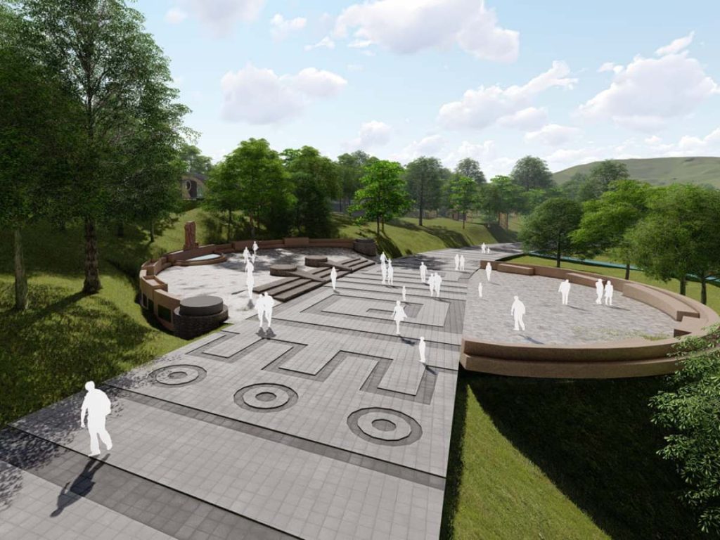 Vista del rediseño de la plaza ampliada de la Diosa de la Lluvia, una de las esculturas patrimoniales incluidas en el recorrido cultural del Corredor Patrimonial.