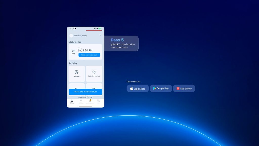 Pantalla para elegir la nueva fecha y hora de la cita médica.