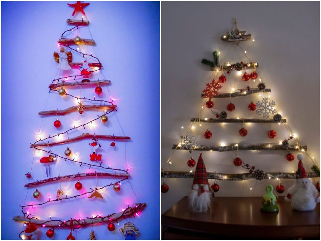 Los árboles de pared con ramas son una opción creativa, económica y funcional. Perfectos para decorar sin saturar el espacio y sumar un toque original y navideño.