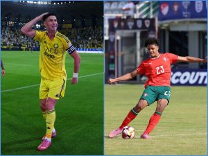 Cristiano Ronaldo (izq.) y Cristiano Ronaldo Junior anotaron el mismo día. Foto X Al Nassr