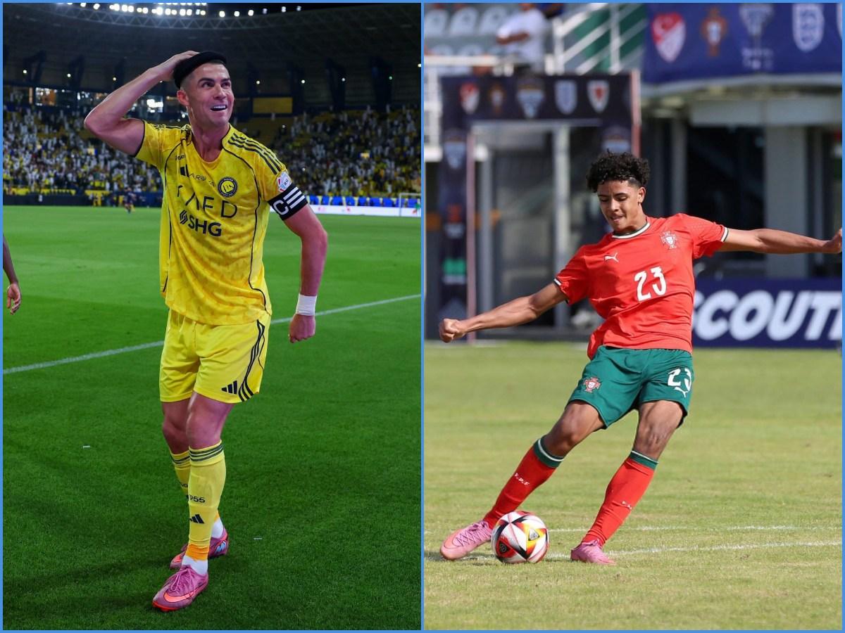 Cristiano Ronaldo (izq.) y Cristiano Ronaldo Junior anotaron el mismo día. Foto X Al Nassr