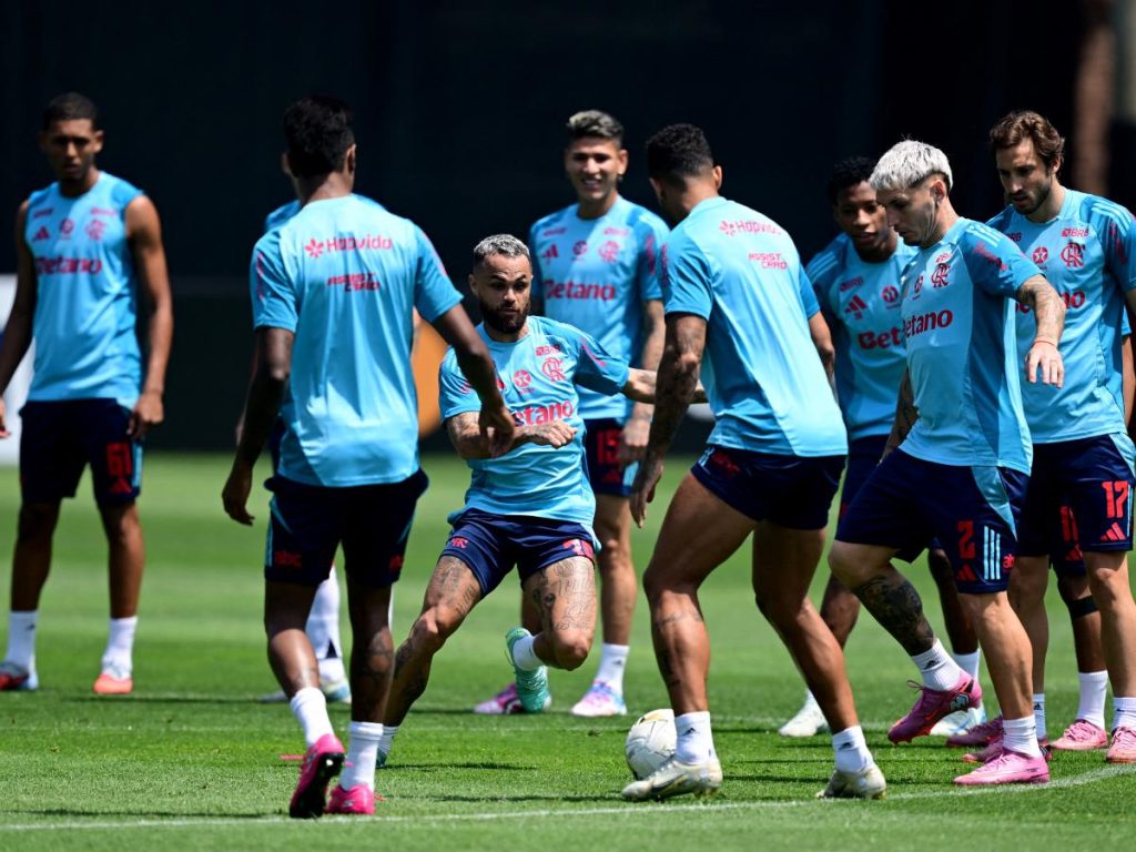 Jugadores del Flamengo entrenando para la final de la Copa Libertadores. Foto AFP 