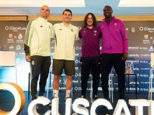 Pepe, Iker Casillas, Carles Puyol y Yaya Touré listos para el partido de leyendas. Foto IG realmadridvsbarcelonaleyendas