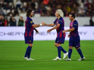 El Mágico González brilló en el partido de leyendas del Real Madrid y Barcelona. Foto Emerson Del Cid.