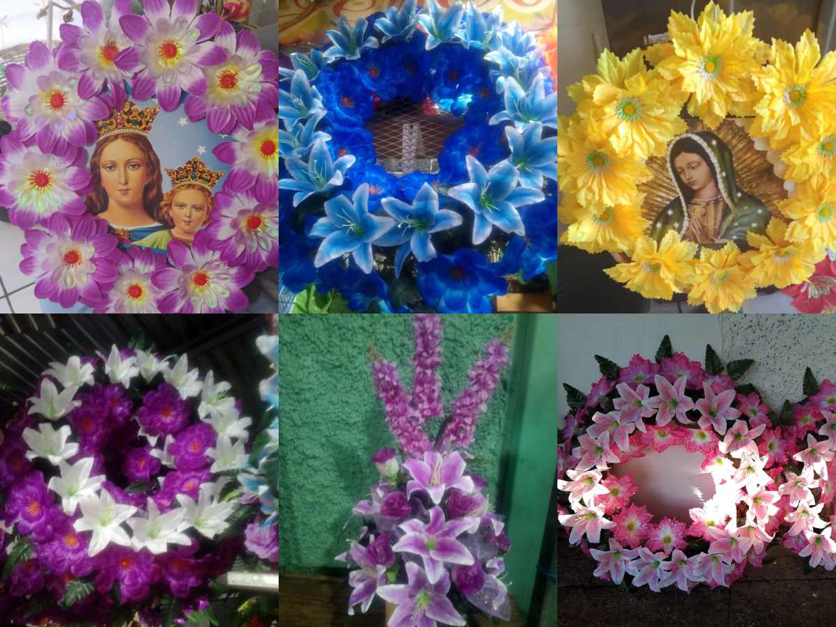 Sonia Hércules muestra uno de sus arreglos florales, elaborados con materiales traídos desde México y diseñados con detalle artesanal.
