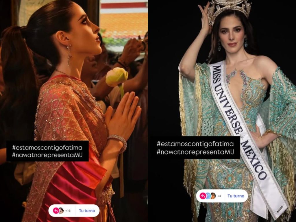 Fans del concurso y mexicanos se solidarizaron con Fátima, afirmandole por historias que estaban con ella., y que Nawa no representa a Miss Universo. Fotografía/ Instagram Miss Universo México