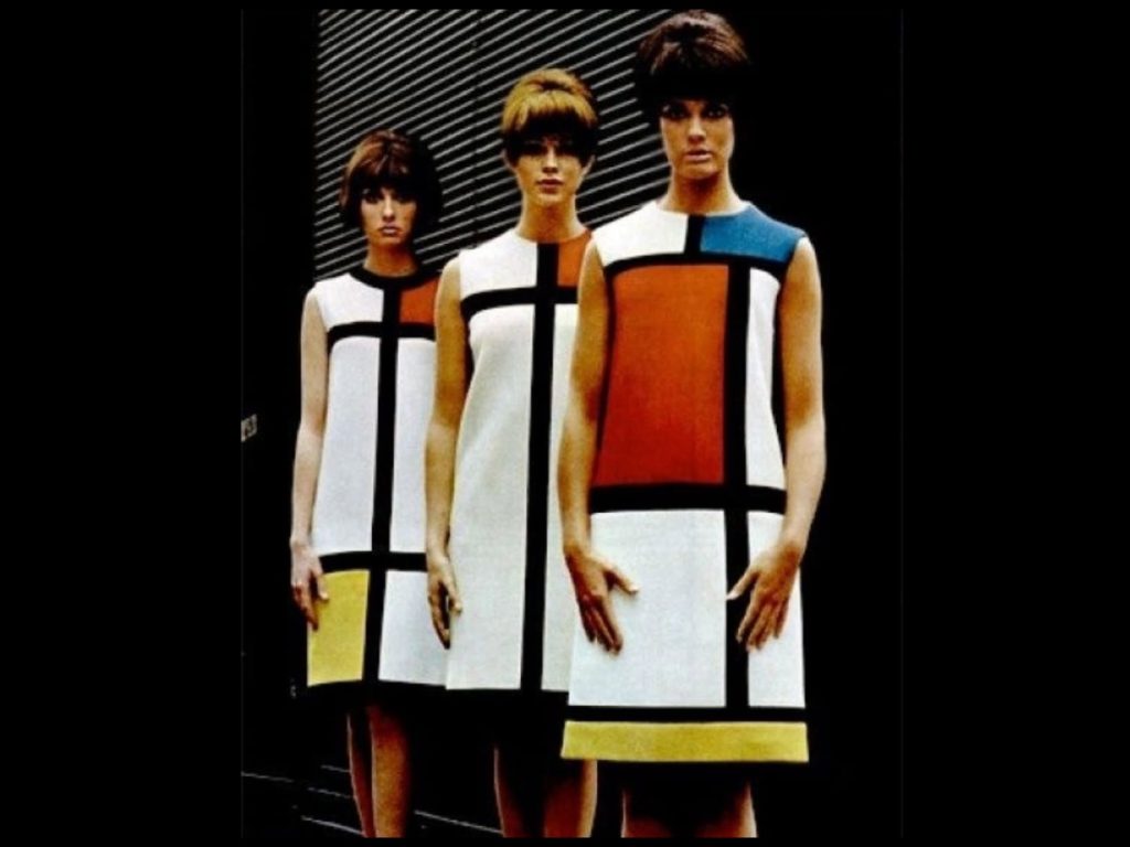 Vestido Mondrian original de Yves Saint Laurent, ícono de 1965, cuya estética geométrica sigue inspirando recreaciones que mantienen vivo su espíritu artístico.