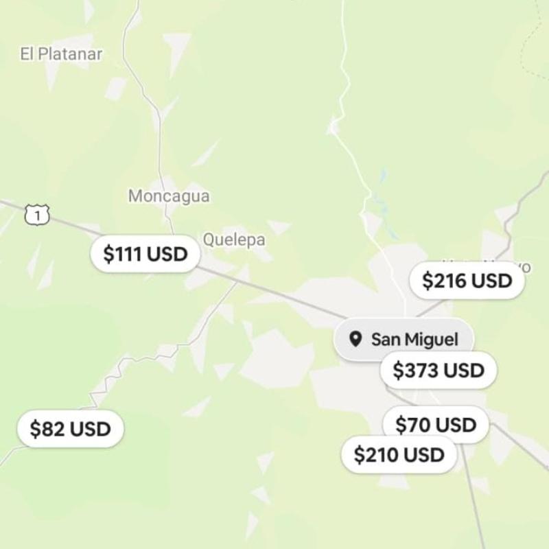 Croquis de alojamientos y precios en disponibilidad en San Miguel.