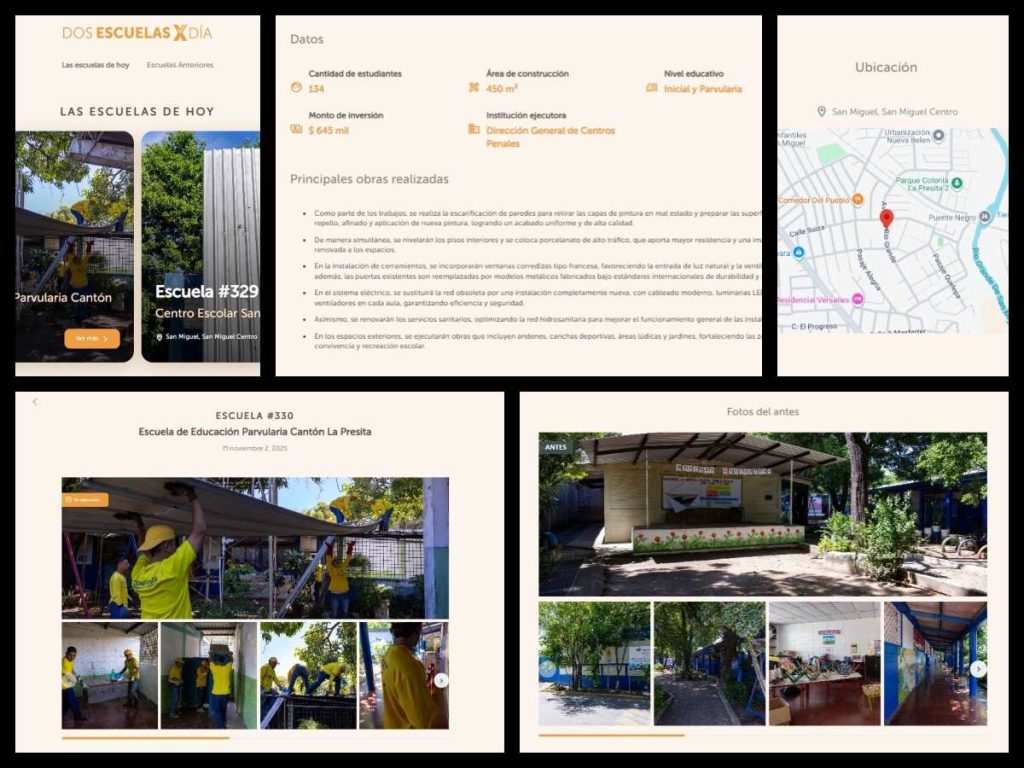 Vista general del portal "Dos escuelas por día".