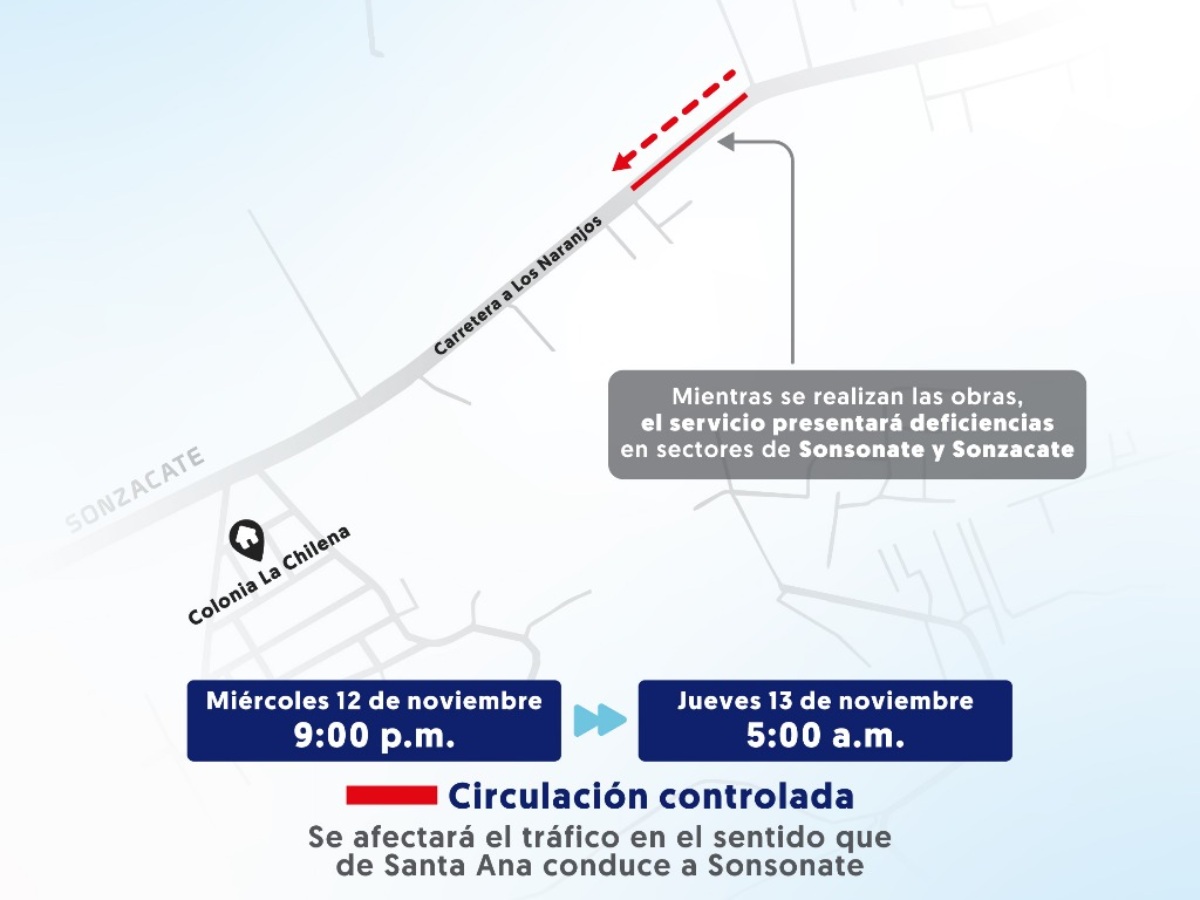 ANDA anuncia paso controlado y deficiencia de agua por trabajos en Sonzacate