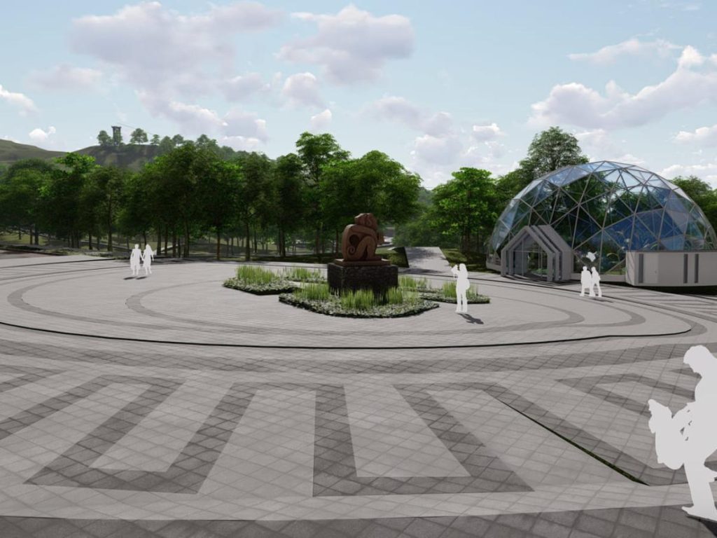Render de la Plaza del Hechizo, que integra escultura, jardinería y un domo de actividades como parte de la propuesta de renovación del circuito turístico.