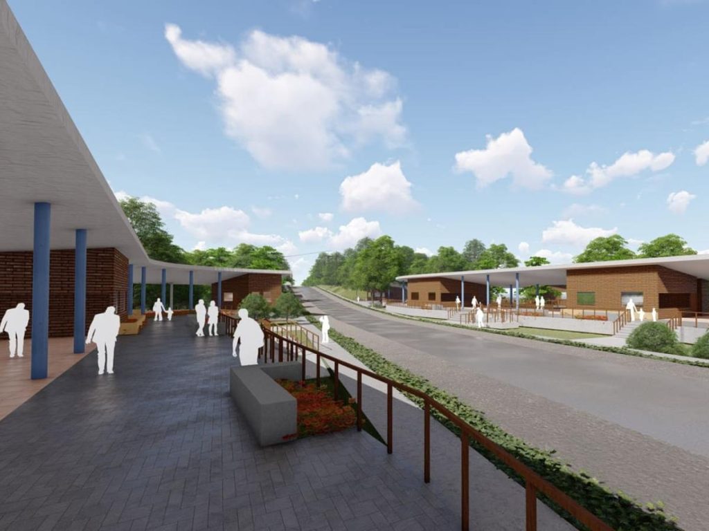 Diseño del nuevo pupusódromo, que integra locales modernos y áreas comunes para mejorar la experiencia gastronómica y apoyar a emprendedores locales.